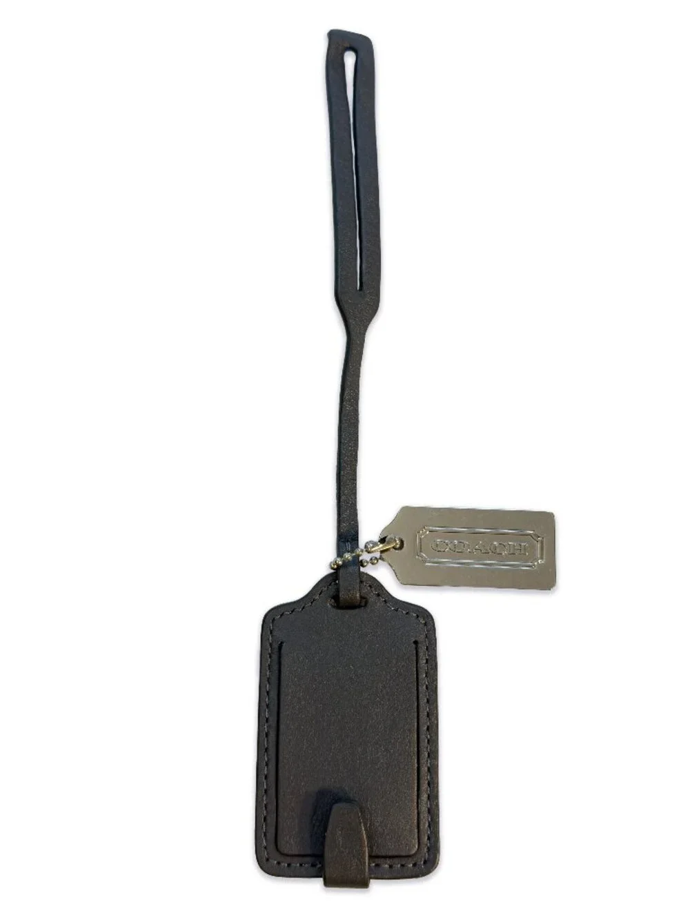 Coach Grey Leather Luggage Bag Tag with Metal Coach Keychain Tag